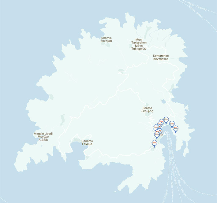 Accommodation in Livadakia on the map of Serifos