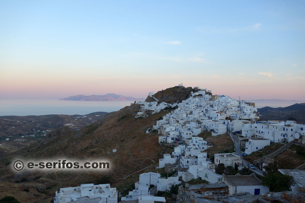 The capital of Serifos, Chora, at sunset time